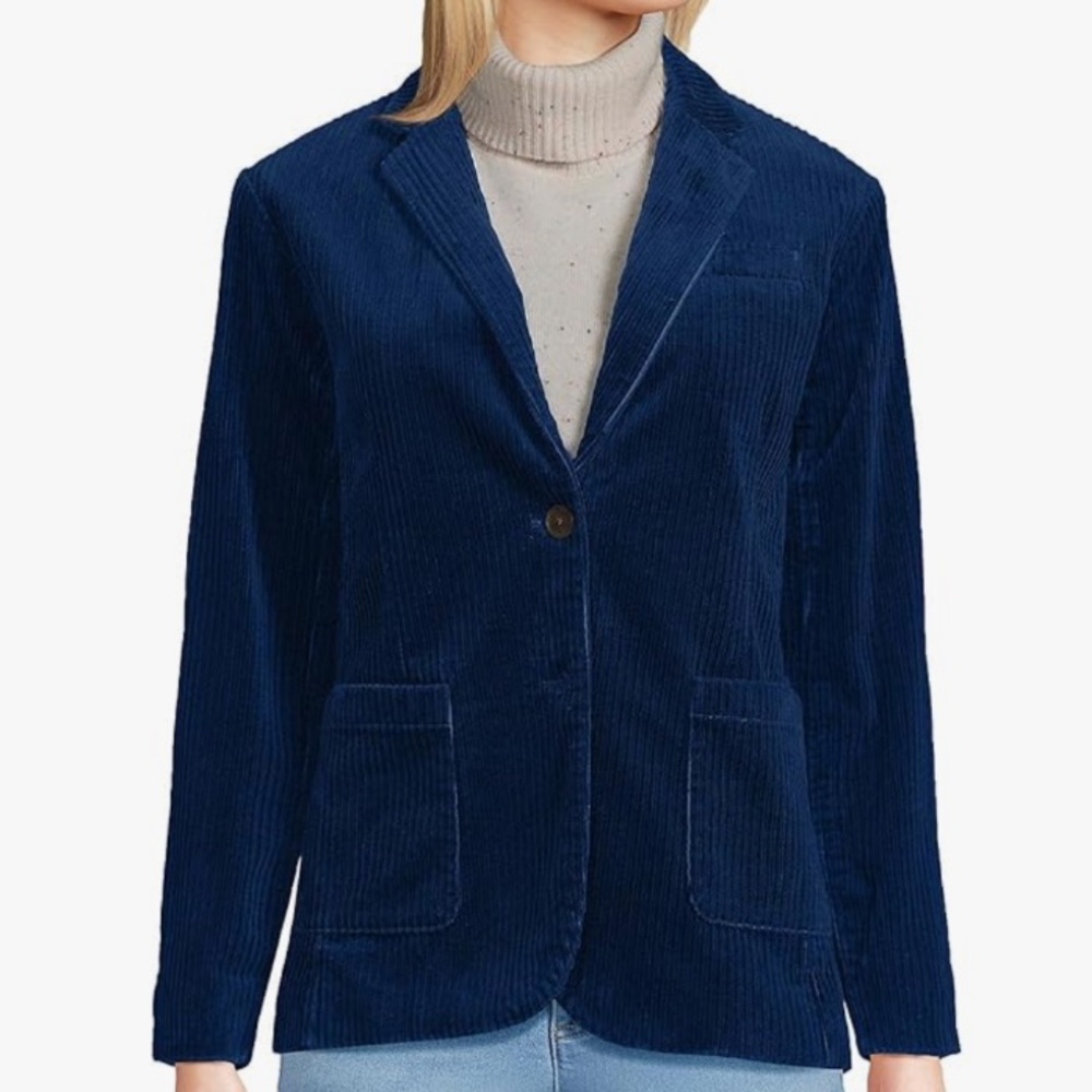 Lands' End BNWT Deep Sea Navy Blue Corduroy Blazer Jacket Size Small.